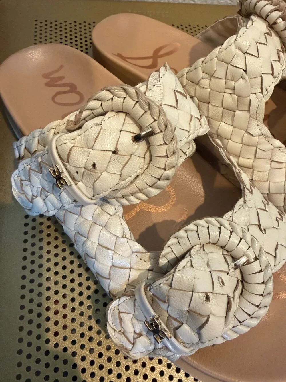 Sam Edelman Ivory Tiffanie Woven Leather Slides Size 7